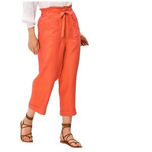 Zapelle eShakti Paper Bag Waist Linen Crop Pants Size 1X